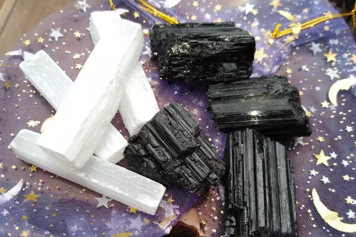 black tourmaline selenite combination
