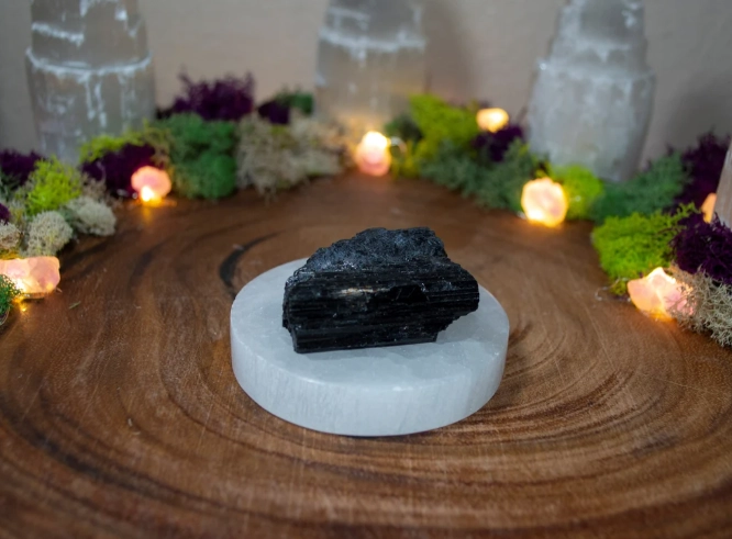 black tourmaline and selenite